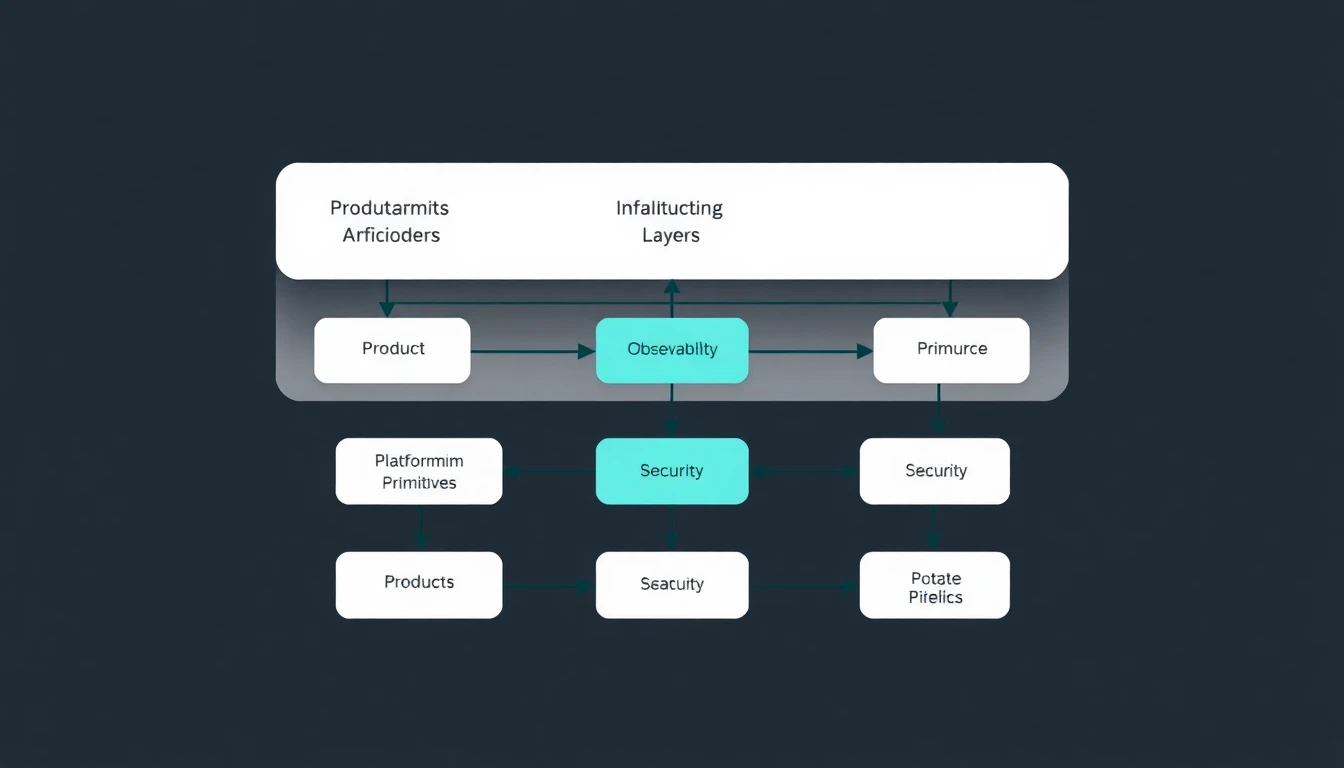 Diagram showing product services, platform primitives, and infrastructure layers with arrows indicating interactions